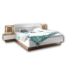 Capri, Elegante letto matrimoniale, illuminazione a LED, 180 x 200 cm, set completo per la camera da letto in simil rovere naturale e bianco, 305 x 96 x 205 cm (L x A x P)