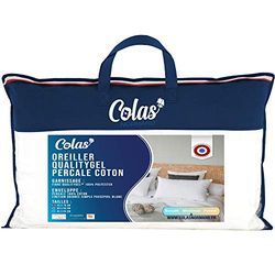Colas Normand - kvalitetskänsla percale kudde 100% bomull - fluffig - 45 x 70 cm - livmoderhalsstöd - minneskänsla - hotellkvalitet - mjuk - fransk tillverkning - vit
