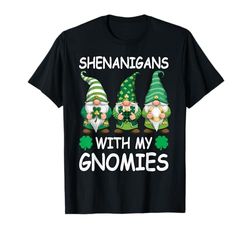 St Patricks day lucky Shamrock gnomes Irish shenanigans T-Shirt