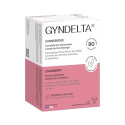 Gyndelta 36 mg – Sphère urinaire féminine – Canneberge concentrée – 90 gélules végétales – Fabriqué en France par le Laboratoire CCD