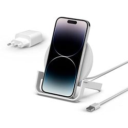Belkin BoostCharge trådlöst laddningsställ 10W (snabb trådlös Qi-certifierad laddare för iPhone, Samsung, Google och fler) - Vit