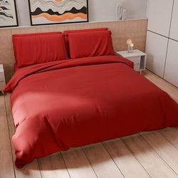 PETTI Artigiani Italiani - Juego de Funda nórdica de Matrimonio de 220 x 200 cm (2 Fundas de Almohada de 80 x 80 cm Incluidas), Funda nórdica Suave de Microfibra Color Rojo Liso