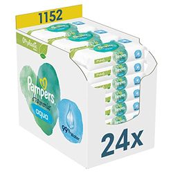 Pampers Harmonie Aqua chusteczki nawilżające, 24 opakowania, po 48 chusteczek nawilżanych – 1152 chusteczek, które pomagają przywrócić naturalne pH skóry, lekki balsam z 99% wody