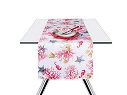 Excelsa Coral Runner, algodão, branco com design coral, 45 x 140