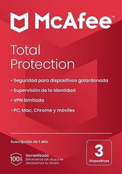 McAfee Total Protection 2024, 3 dispositivos | Antivirus, VPN, seguridad móvil y de Internet | PC/Mac/iOS/Android|Suscripción de 1 año | Correo Postal