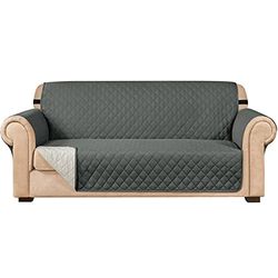 subrtex Quilted Sofa Cover Reversible Sofa Slipcover Protector 1,2,3 Seater with Adjustable Elastic Straps, Side Storage Pocket (Sofa, Grey)