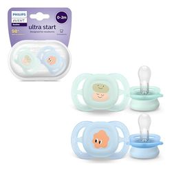 Philips Avent Ultra Start, chupetes anatómicos diseñados para recién nacidos de 0 a 2 meses, tetina simétrica de silicona, sin BPA, con funda de transporte/esterilización, paquete de 2, SCF075/04