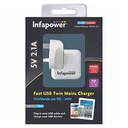 Infapower Caricatore Marca Modello 5V 2.1A Fast USB Twin Mains Charger