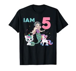 Niñas 5 años de edad, tengo 5 años, sirena, unicornio, Caticorn 5 cumpleaños Camiseta