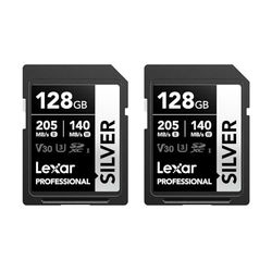 Lexar Silver Lot de 2 Cartes SD 128Go, UHS-I Carte SDXC Jusqu'à 205 Mo/s en Lecture, 140 Mo/s en écriture, V30, 4K UHD Video, U3, Classe 10, Carte Mémoire SDXC avec Lexar Lifetime Data Recovery