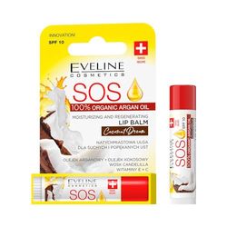 Eveline Cosmetics Eveline SOS Coconut Dream Bálsamo labial con aceite de argán y aceite de coco, protección SPF 10 - Intensa hidratación y reparación