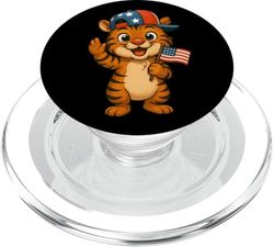 Tiger USA Flag 4 Julio Día de la Independencia Niños Niñas PopSockets PopGrip para MagSafe