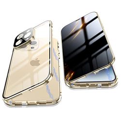 Jonwelsy Anti-gluren hoesje voor iPhone 14 Pro (6,1 inch), 360 graden voor- en achterkant privacy gehard glas cover, anti-spion scherm, anti-gluren magnetische adsorptie metalen bumper voor iPhone 14