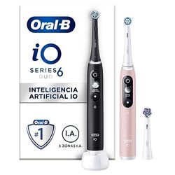 Oral-B iO 6 Cepillos de Dientes Eléctricos con 1 Mango Recargable, Duo Pack, 1 Cabezal de Recambio, Diseñado Por Braun - Negro y Rosa