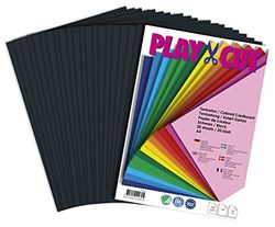 PLAY-CUT Cartoncino formato A4, nero (220 g/m2), 20 fogli DIN A4, colorato, carta di cartone stampabile, carta per stampante di alta qualità, spessore, cartone per fai da te