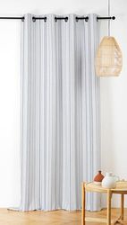 LINDER Utomhusgardin med ränder - vävd och färgad i Frankrike - antioxidant gevärskanonhål finish - medelhavsblå färg - mått 140 x 265 cm - 100% polypropen - strandkollektion
