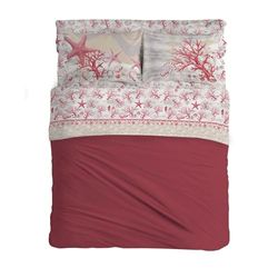 PENSIERI DELICATI Parure de lit Double 100% Coton, Parure de lit Double 180 x 200 cm, avec Drap Plat, Dessus et 2 taies d'oreiller, fabriquée en Italie, Fantaisie Marine Rouge