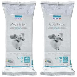 Glorex 6 1780 712 - Argilla da Modellare, 1 kg in Bianco, Argilla da Modellare pronta per l'uso, indurente all'Aria, Naturale, Morbida ed Elastica, verniciabile Dopo l'essiccazione (Confezione da 2)