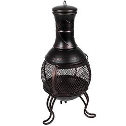 Fire Vida - Home Discount Chimenea de Acero, Uso al Aire Libre o en el jardín o Patio, Calentador, Parrilla o Chimenea, Negro y Dorado Envejecido