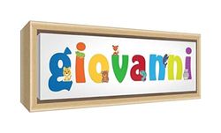 Little Helper Impresión sobre lienzo enmarcado madera natural, dibujo personalizable con nombre de niño Giovanni 19 x 46 x 3 cm multicolor