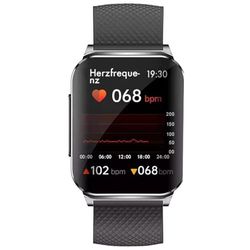 Knauermann Pro 2 Plus (2023) Plata – Reloj Inteligente de Salud – Sensores OSRAM – Caja torácica ECG + función HRV – Bluetooth BT – apnea del sueño – presión Arterial – Banda de Silicona Negra, 14 –