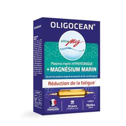 OLIGOCEAN-AQUAMAG-Plasma Magnésium Marin des côtes bretonnes-Reminéralisation, Réduire la fatigue-Fabrication française-20 ampoules de 10ml