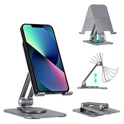 Lugege Verstelbare mobiele telefoonstandaard, aluminium draagbare 360 ° roterende basis, zware opvouwbare standaard compatibel met iPhone 13/12/11/Xr/7/8, Samsung Galaxy smartphones, iPad