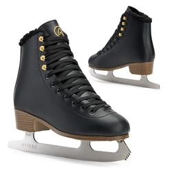 ATTABO Patins Artistiques ISLA pour Enfants Couleur Noir Taille 34 UE Lame en Acier Inoxydable Parfaits pour Niveau Débutant ou Intermédiaire Tige en PVC⁠Soutien Ferme de la Cheville