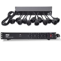 Pyle 19” Outlet 1U, PDU de montaje en rack, Fuente de distribucion de energia, Protector contra sobretensiones, Disyuntor de 15 amperios, Puerto de carga para multiples dispositivos USB, Cable de 15ft