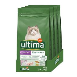 Ultima Gesteriliseerd kattenvoer met haarbalcontrole met kalkoen, 4 x 1,5 kg, in totaal 6 kg