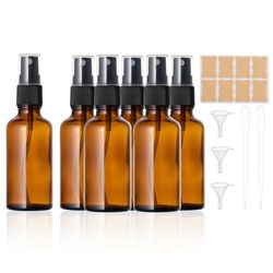 6 st. sprayflaska glas tomt, 50 ml små sprayflaskor i brunt glas för att fylla med tratt pipetter och etiketter för eteriska oljor, parfym