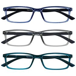 Opulize See Gafas de Lectura con Bloqueo de Luz Azul Pack de 3 Montura Azul Gris Turquesa Resistente a Arañazos Bisagras de Muelle Ordenador Gaming Antirreflejante Hombre Mujer BBB9-37Q +1.50