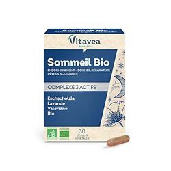 Vitavea - Sommeil BIO - Complément Alimentaire Sommeil Bio Adulte - Endormissement, Nuit réparatrice, Réveil Nocturne -Lavande,Valériane,Eschscholtzia-30 gélules - Cure 1 mois-Fabriqué en France