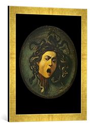 Ingelijste foto van Michelangelo Merisi Caravaggio "De kop van de Medusa", kunstdruk in hoogwaardige handgemaakte fotolijst, 40x60 cm, goud raya