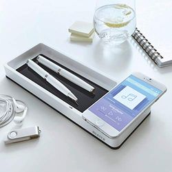 Leitz 53651095 Desk Organiser with Qi Wireless Induction Phone Charger, Wow Range, White/Black