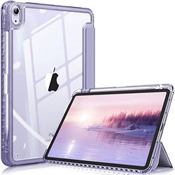 FINTIE Hybrid Case Compatible with iPad Air 5th Generation (2022) / iPad Air 4th Generation (2020) 10.9 inch - Slim Clear Back Cover with Pencil Holder, Auto Wake/Sleep, Violet