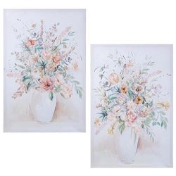DRW Set di 2 quadri di tela rettangolari dipinti a mano il 40% con fiori assortiti e multipli, 90 x 60 x 3 cm