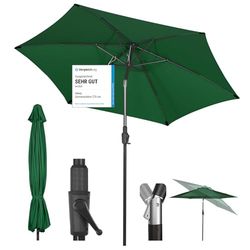 Sekey Parasol Rond 270 cm Gris - Manivelle & Basculement Auto - Pour Terrasse, Balkon & Jardin - Windproof UPF 50+ - Tissu Recyclable (GRS Certifié)