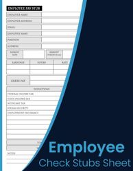 Employee Check Stubs Sheet: Paystub Log Book For Workers. Record Payment Details and Deductions, Employee payroll records, Record Details About Your Employee's Pay, 8.5 x 11 Inches, 121 Pages.