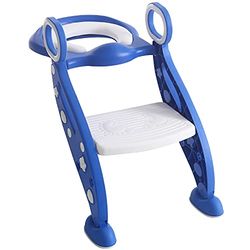 Rainberg Kids Potty Training Seat Adjustable Height Step Ladder for Boys and Girls | Bathroom Aid Toddler Training Seats Portable Design (White_Blue)