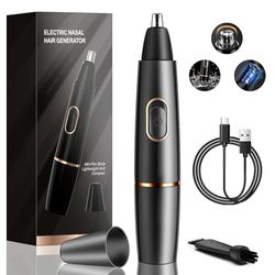 Nose Hair Trimmer for Men, USB Rechargeable Metal Nose and Ear Hair Trimmer, IPX8 Waterproof Nasal Trimmer for Men and Women, Portable Low Noise Nose Trimmer, Wet & Dry, Easy Cleansing-Black