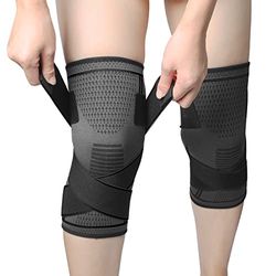 MILAIUN Sport Kniebeschermer, 2 stuks elastische kniebeschermers, verstelbaar, compressiebandage voor sport, kniebandage en ligament, kniebandage artrose, knie (zwart M)