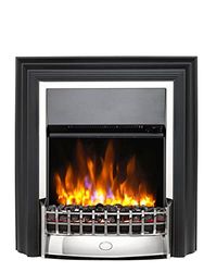Dimplex Cheriton Deluxe Freestanding Optiflame Electric Fire, Chrome and Black Free Standing LED Flame Effect with Variable Flame Brightness, Coal Fuel Bed, Adjustable 2kW Heater and Remote Control