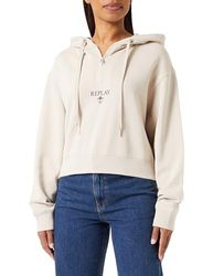 Replay Dames Cropped capuchontrui Pure Logo collectie, 893 Light Beige, M