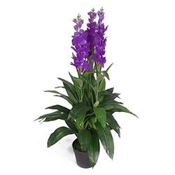 Leaf Planta artificial de orquídea de cimbídio, 100 cm, design de vaso, cor preta, roxo, 100 cm