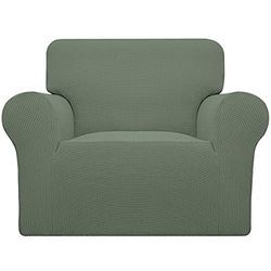 Easy-Going Stretch Chair Sofa Slipcover 1-Piece Couch Sofa Cover Furniture Protector Soft with Elastic Bottom for Kids,Pet. Spandex Jacquard Fabric Small Checks(Chair,Greyish Green)