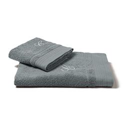 Caleffi 71648 Cotone Ricamata Asciugamano Ospite, Standard, Grigio