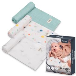 lionelo Bamboo Set 3 pcs Langes Coton bébé 70x70 en Bambou Naturel à partir du 1 Jour de la Vie, antibactériens, antifongiques, hygroscopiques, délicat, Doux, Couverture, Matelas à Langer (Dino)