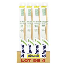 SIGNAL - Brosse à Dents Bambou Naturel - Tête ovale & cou affiné - Brossage confortable & efficace - emballage en carton - Medium (lot de 4 Brosses à dents)