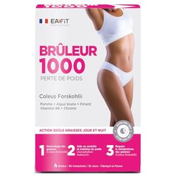 EAFIT MINCEUR Brûleur 1000 - Brule graisse puissant - Jour et Nuit - Perte de Poids - Destockage Rapide des graisses -Diminue l'absorption des graisses - 1000 Kcal Résultat prouvé - 60 comprimés